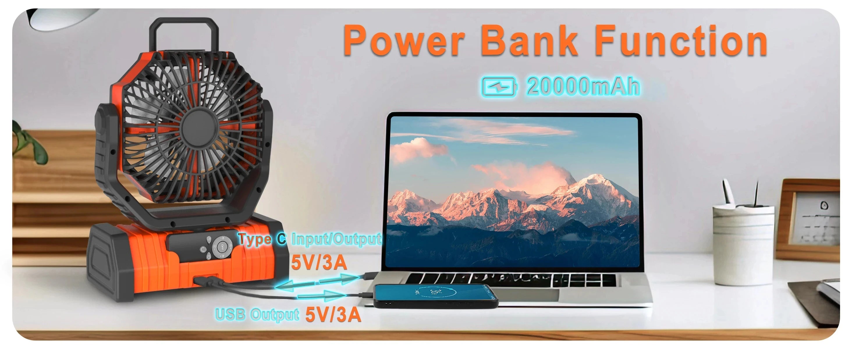Portable LED Camping Fan with 20000mAh Battery and Remote - 10