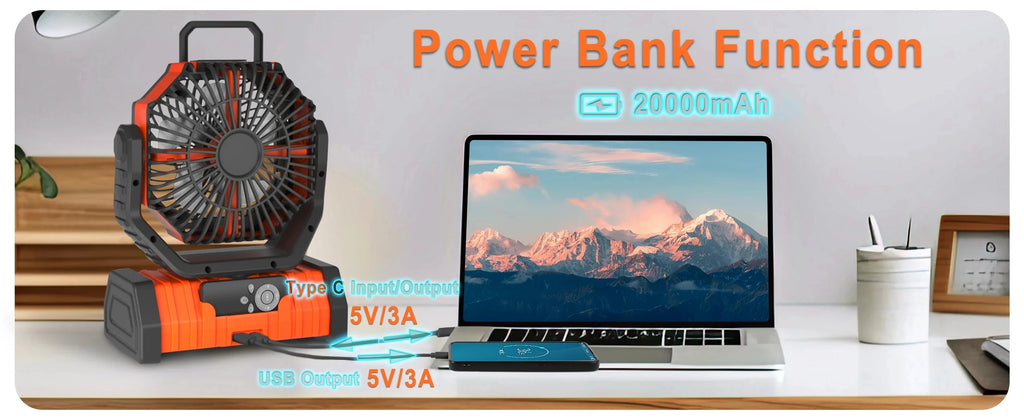 Portable LED Camping Fan with 20000mAh Battery and Remote