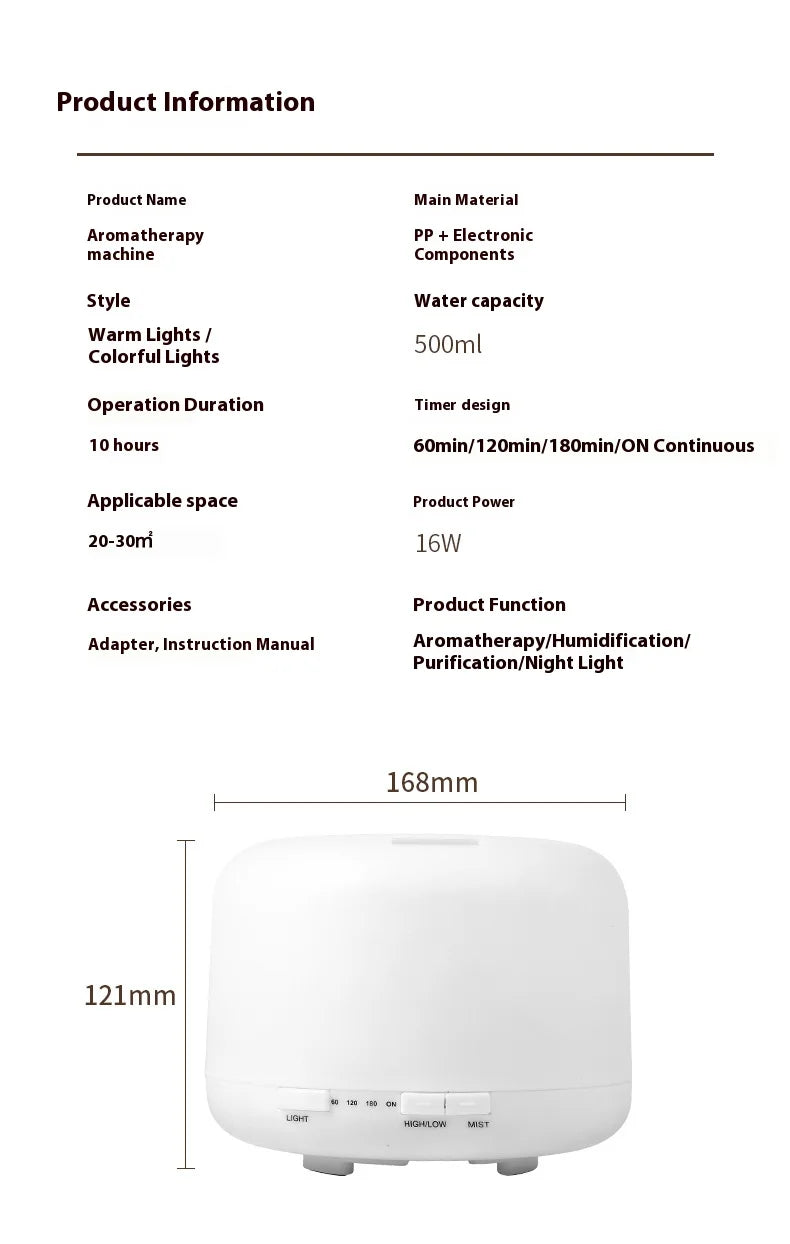 500ml Aromatherapy Essential Oil Diffuser with LED Night Light - 28