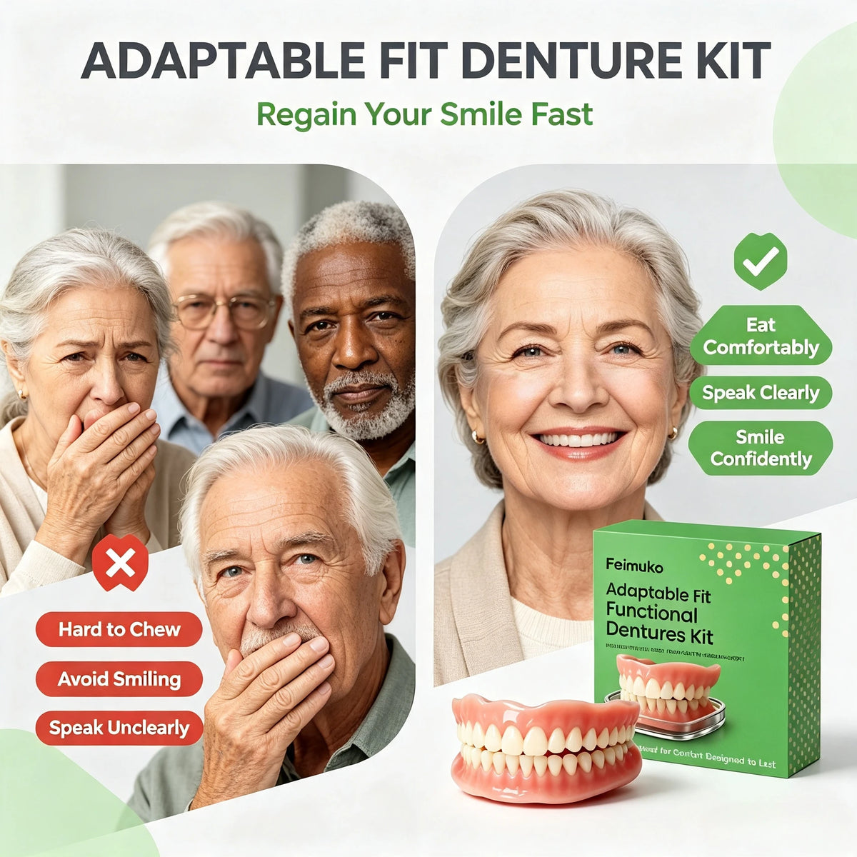 Instant Snap-On Silicone Dentures for Natural Smile