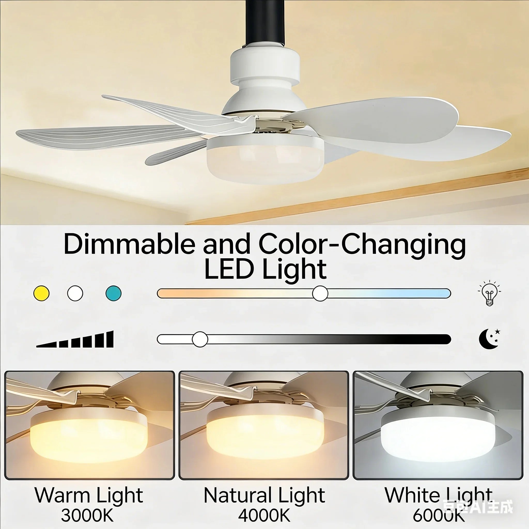Socket Ceiling Fan with LED Light and Remote Control