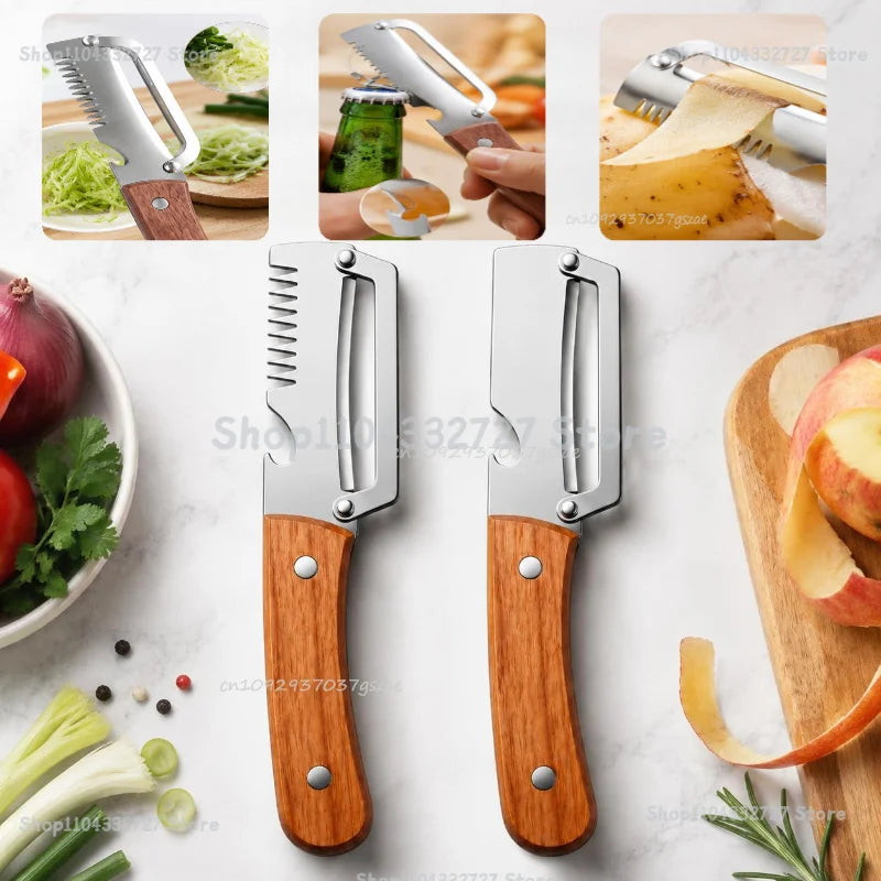 3-in-1 Multifunction Vegetable Peeler with Wood Handle