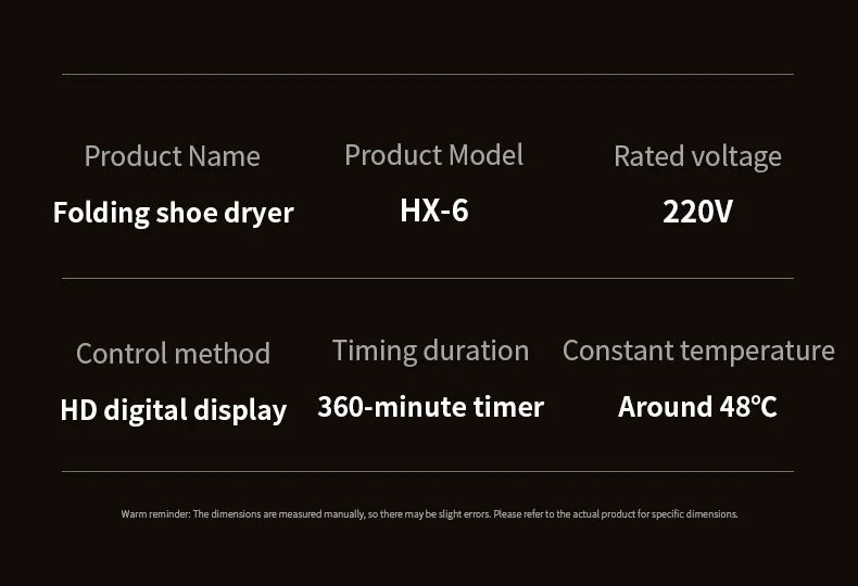 Foldable Electric Shoe Dryer and Deodorizer with Timer