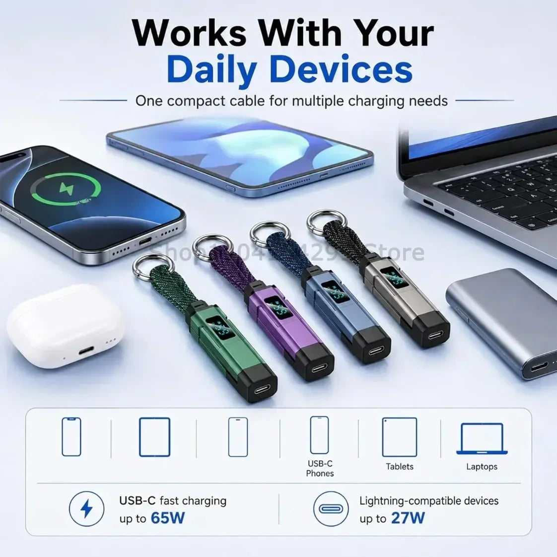 4-in-1 Fast Charging Keychain Cable with Digital Display