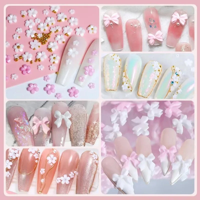 3D Nail Art Decoration Set with Bows, Flowers, and Pearls
