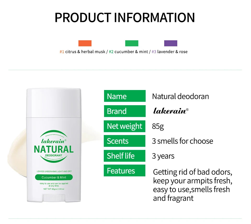 Natural Long-Lasting Solid Deodorant Stick for Freshness