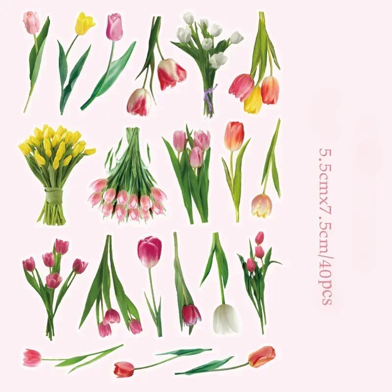 40-Piece Floral Sticker Set for Scrapbooking and Journaling - 14