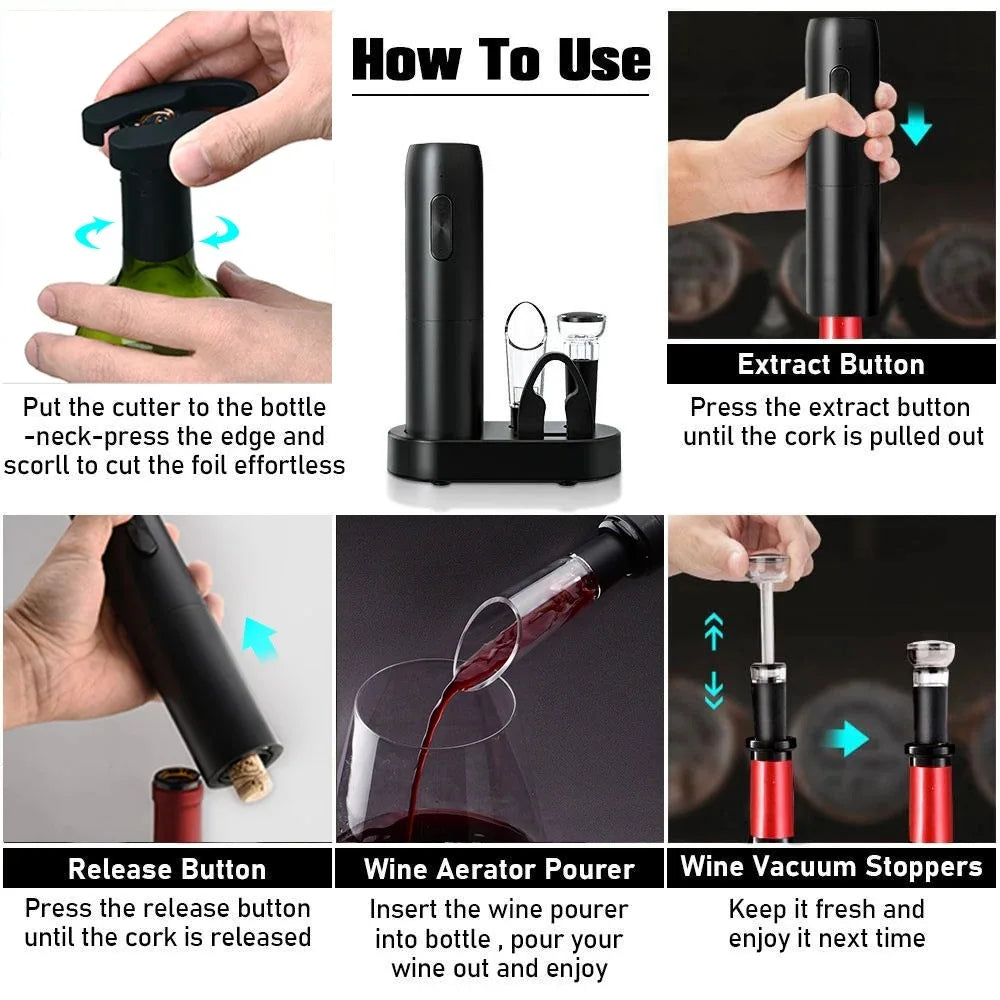 Automatic Rechargeable Electric Wine Bottle Opener Set - 5
