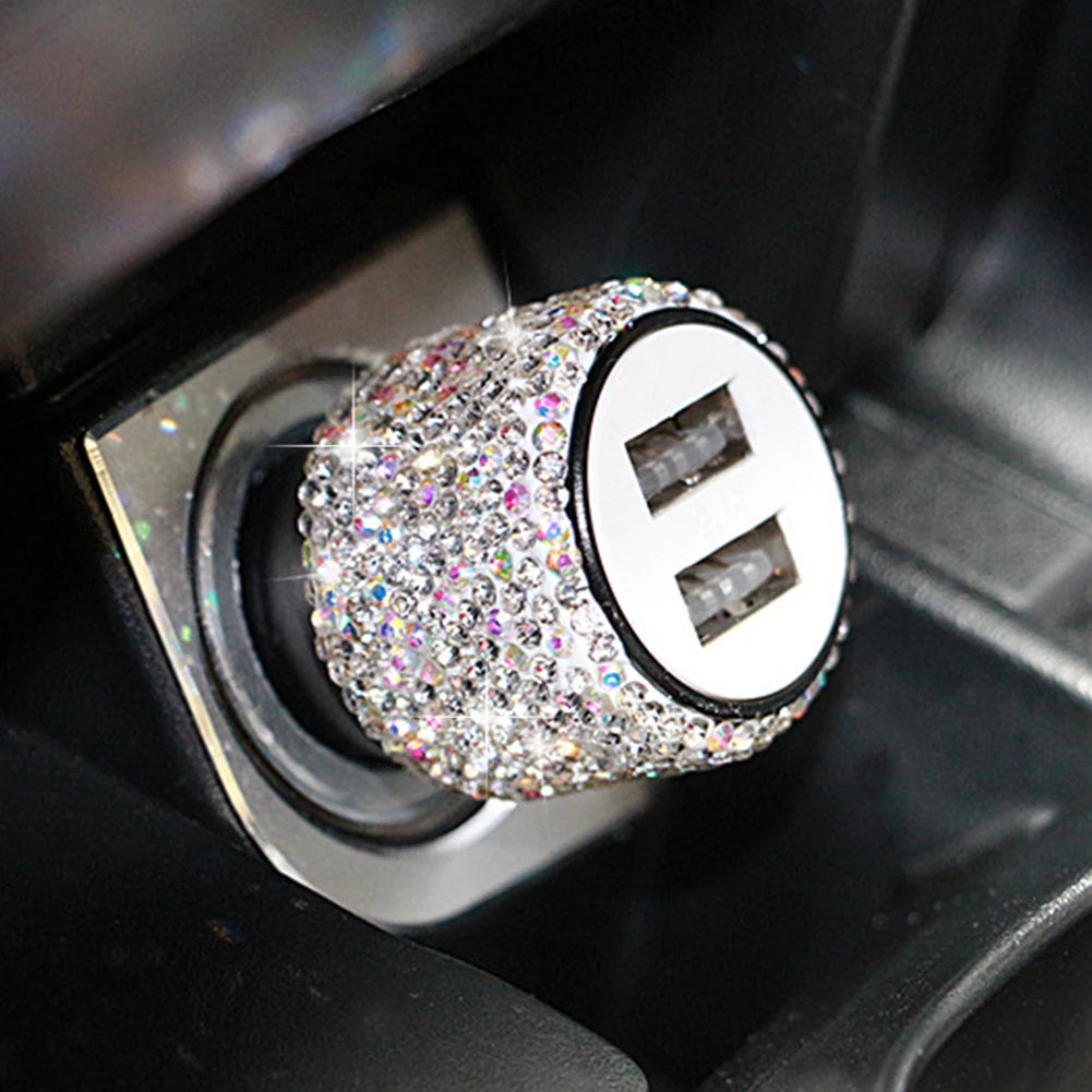 Dual Port Rhinestone USB Car Charger - 1