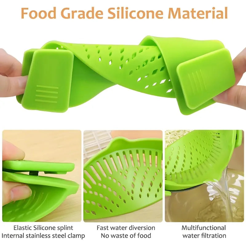 Universal Clip-On Silicone Pot Strainer for Kitchen