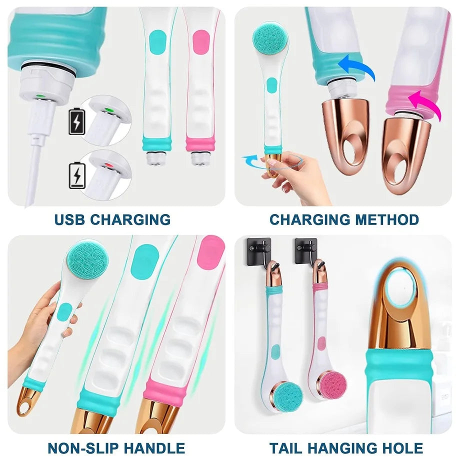 Electric Rechargeable Long Handle Body Scrubbing & Exfoliating Brush - 6