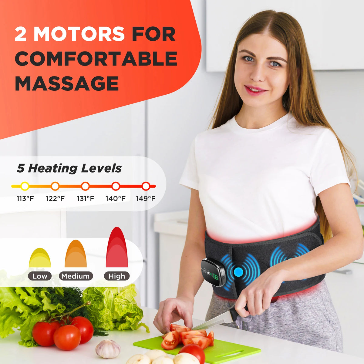 Heated Lower Back Massage Belt with Red Light Therapy