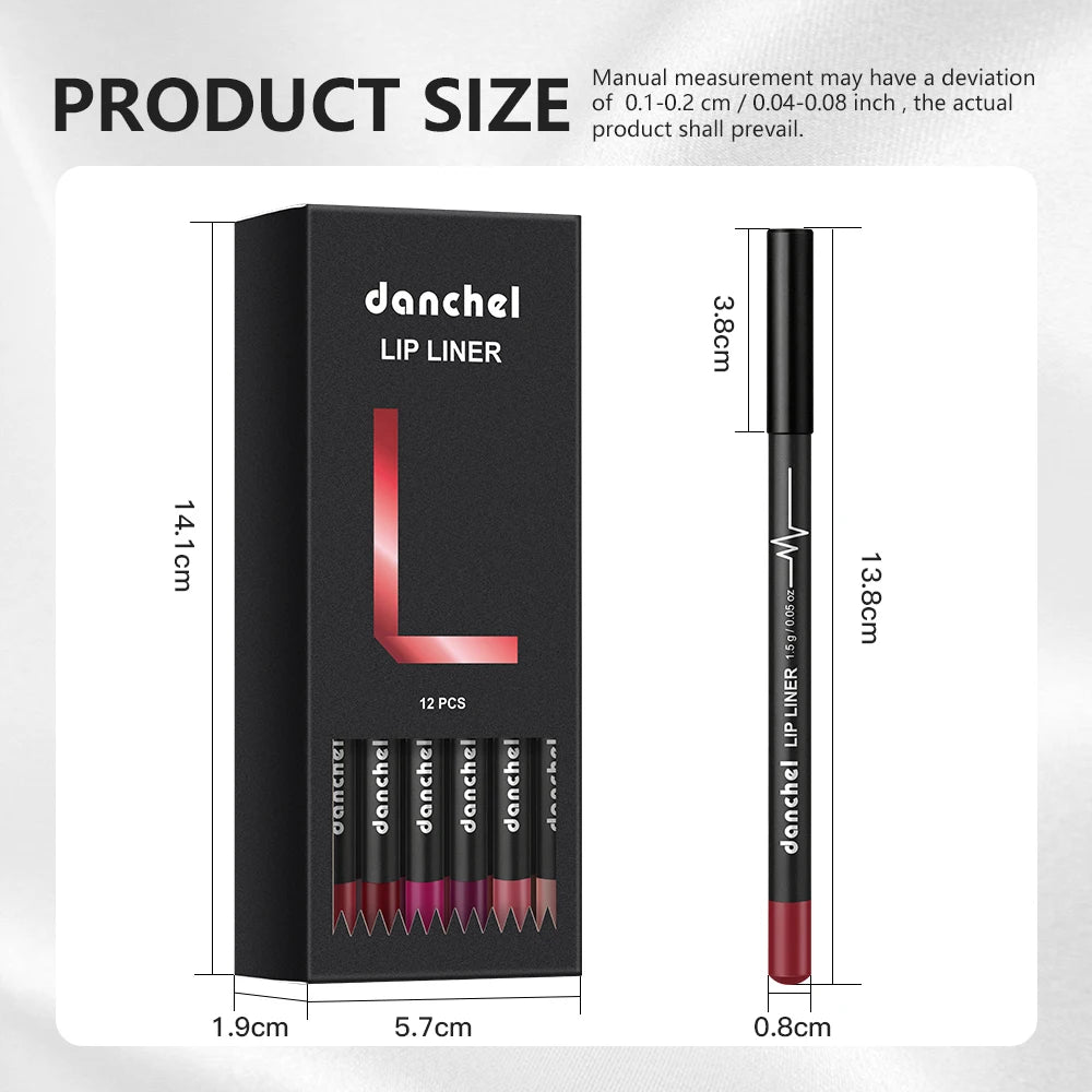 Professional 12-Color Waterproof Lip Liner Pencil Set