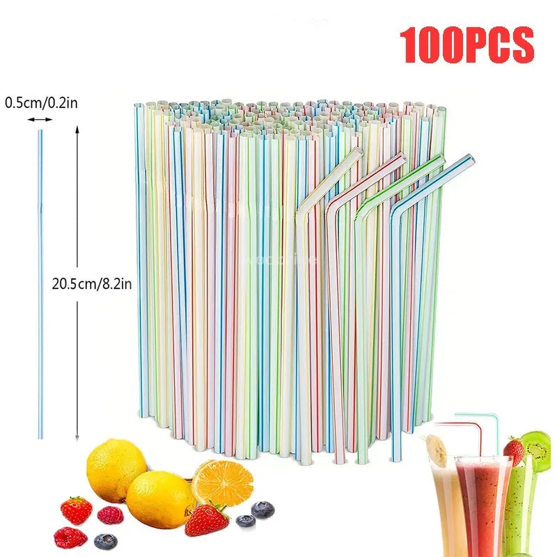 Flexible Multicolor Striped Drinking Straws for Parties and Events