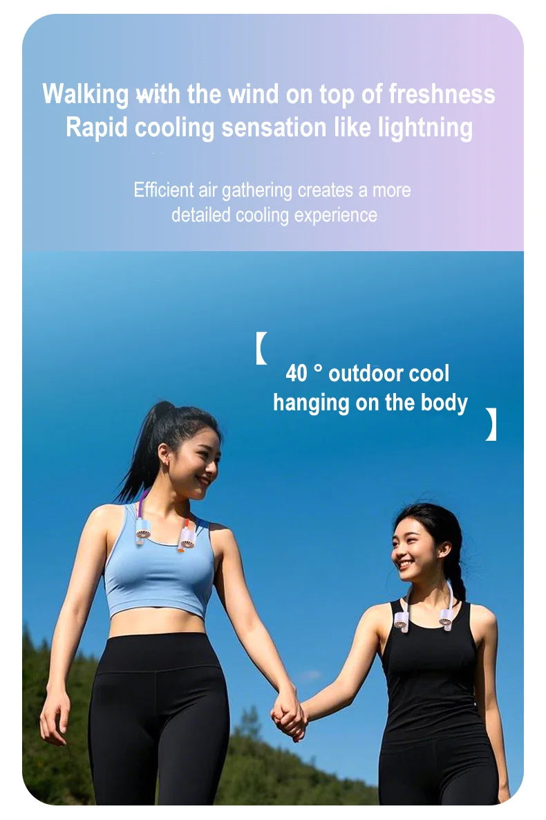 Portable Rechargeable Hands-Free Neck Fan for Travel and Sports