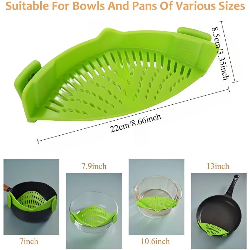 Universal Clip-On Silicone Pot Strainer for Kitchen