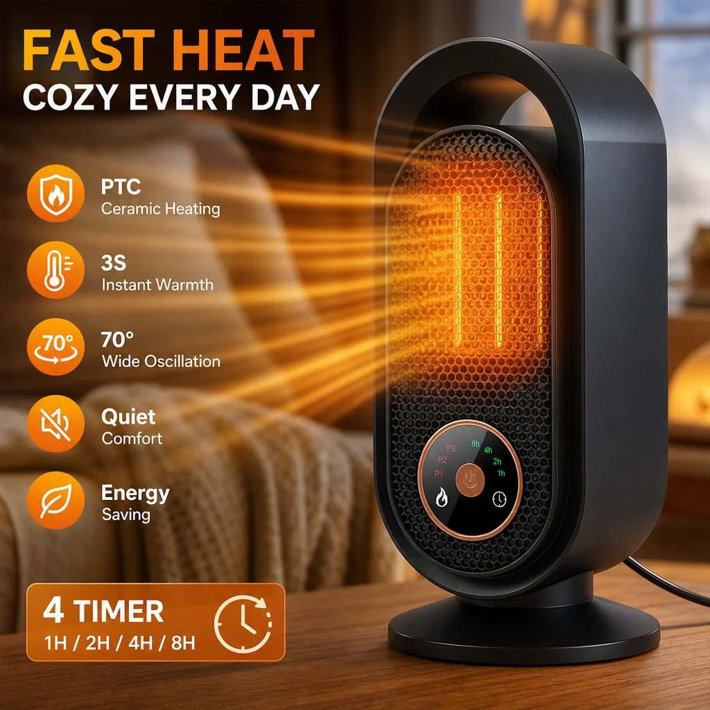 Portable Electric Ceramic Desktop Heater with Timer