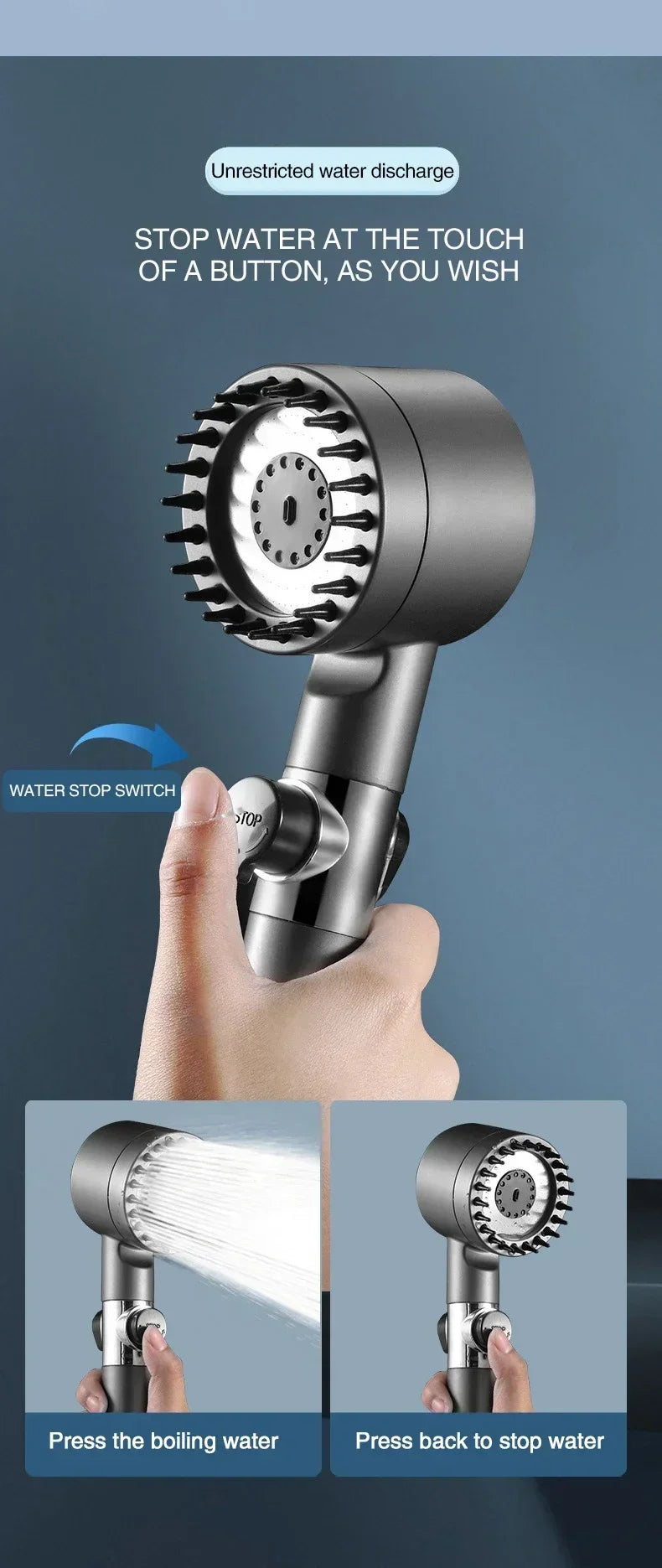 High-Pressure Adjustable Shower Head with Massage Brush