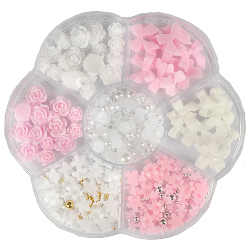3D Nail Art Decoration Set with Bows, Flowers, and Pearls