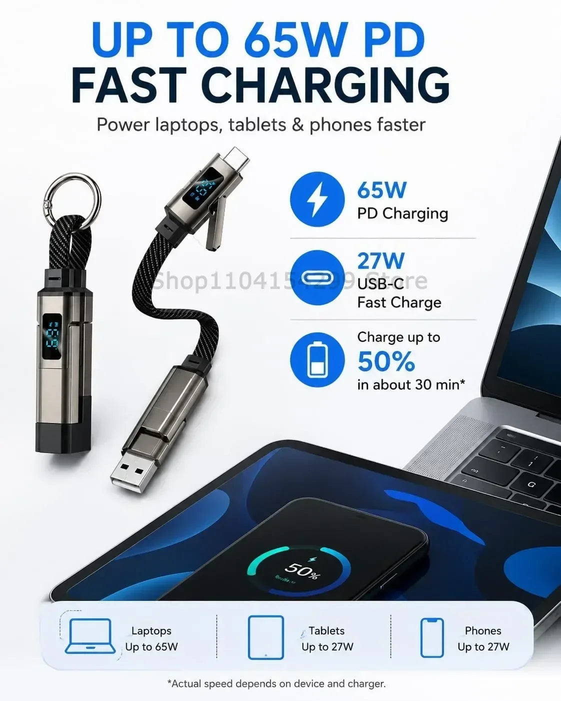 4-in-1 Fast Charging Keychain Cable with Digital Display - 7