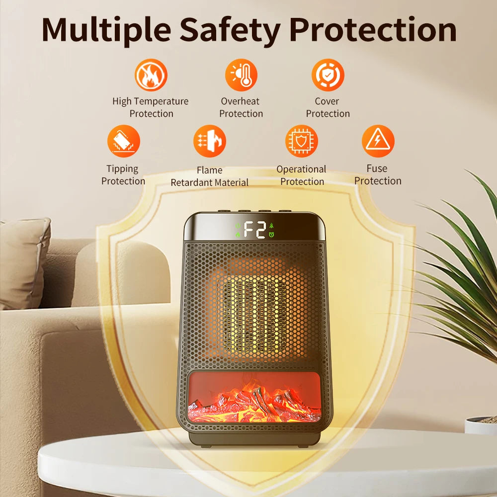 Portable Electric Space Heater with Ambient Flame Light