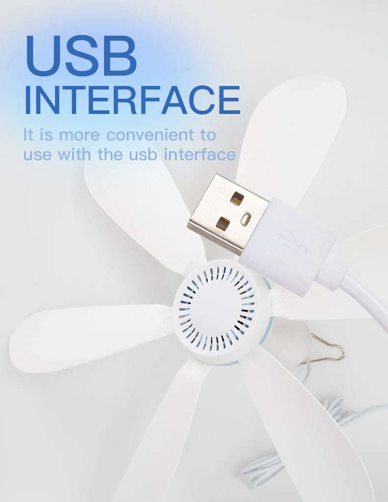 Portable USB Hanging Ceiling Fan for Camping and Dorms