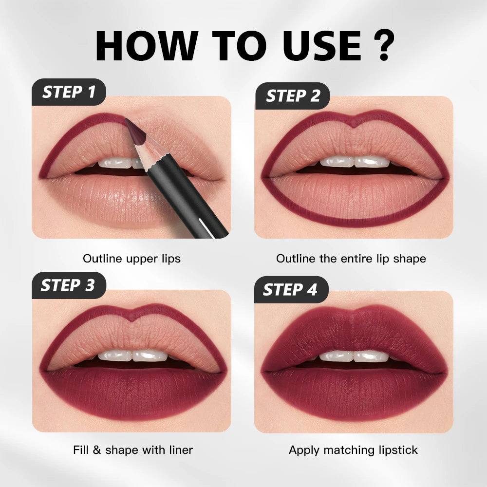 Professional 12-Color Waterproof Lip Liner Pencil Set
