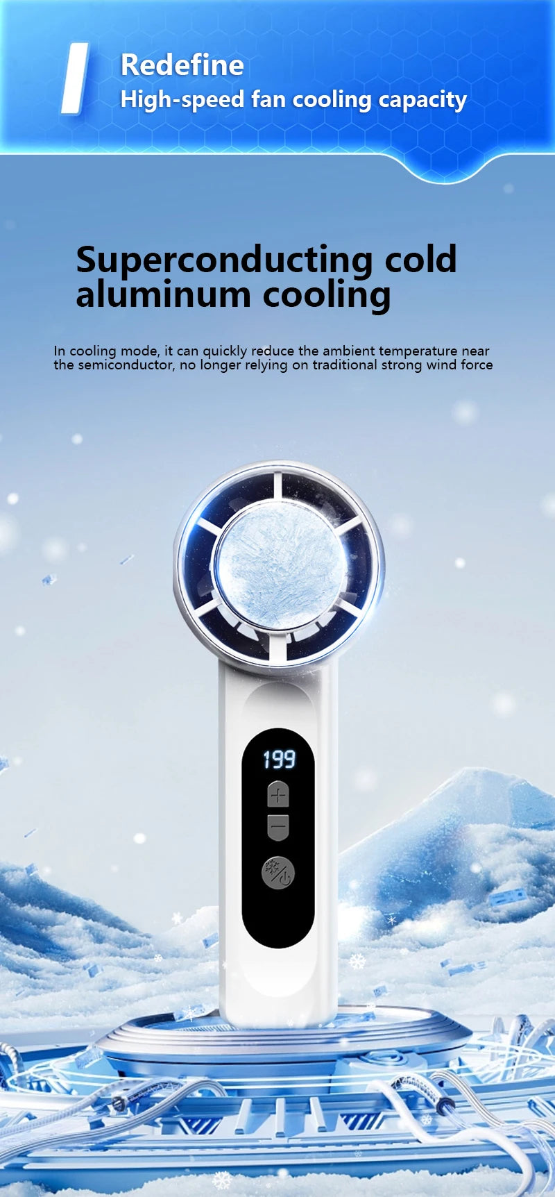 Rechargeable Handheld Turbo Fan with Ice Cooling Technology