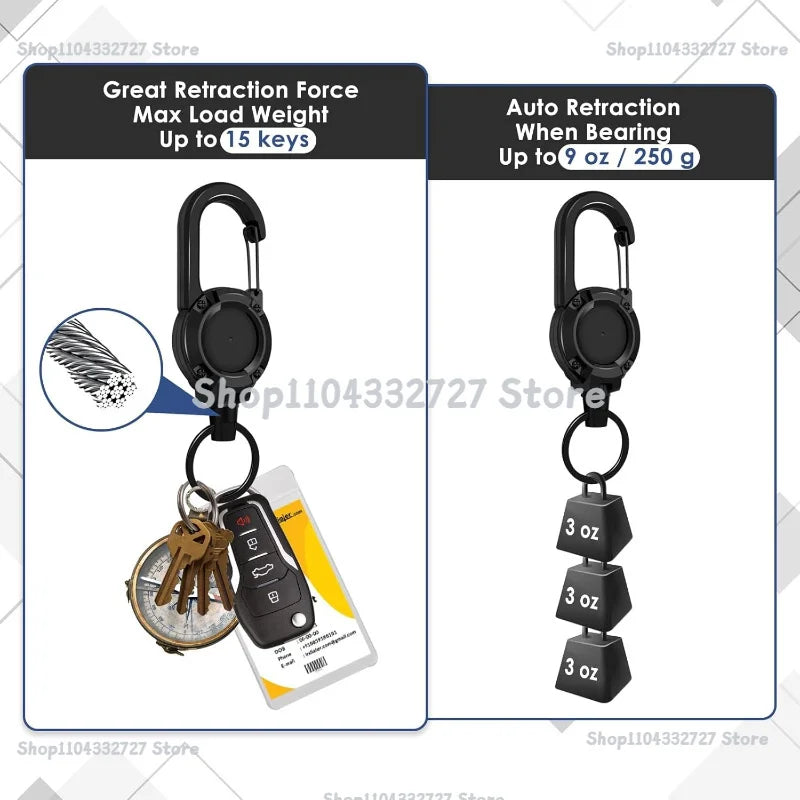 Heavy Duty Retractable Carabiner Key Chain with Steel Wire
