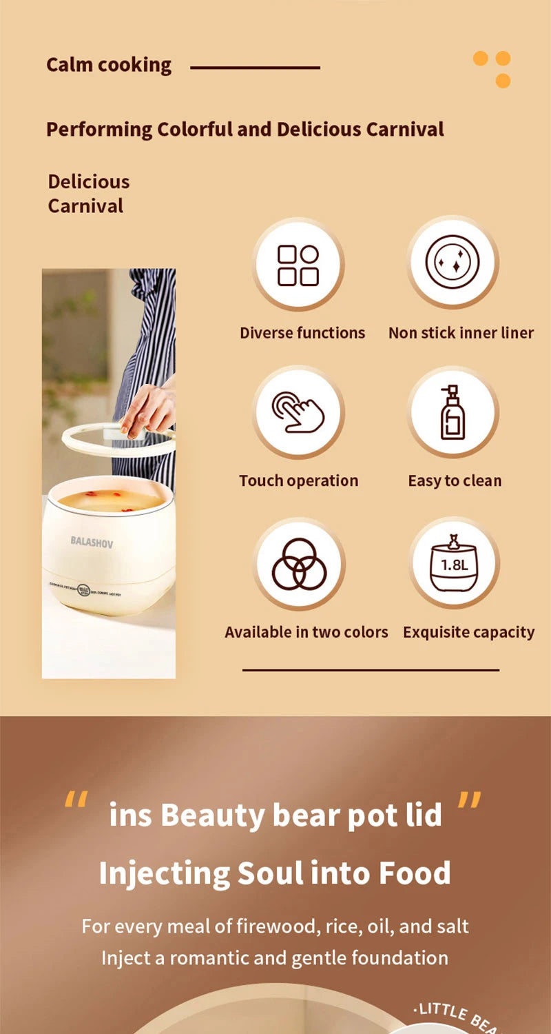 Portable 1.8L Smart Mini Rice Cooker for Small Kitchens and Dorms