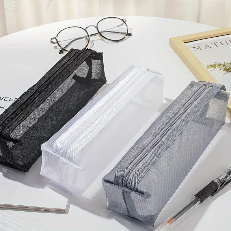 Transparent Mesh Pencil Case Organizer for School and Office
