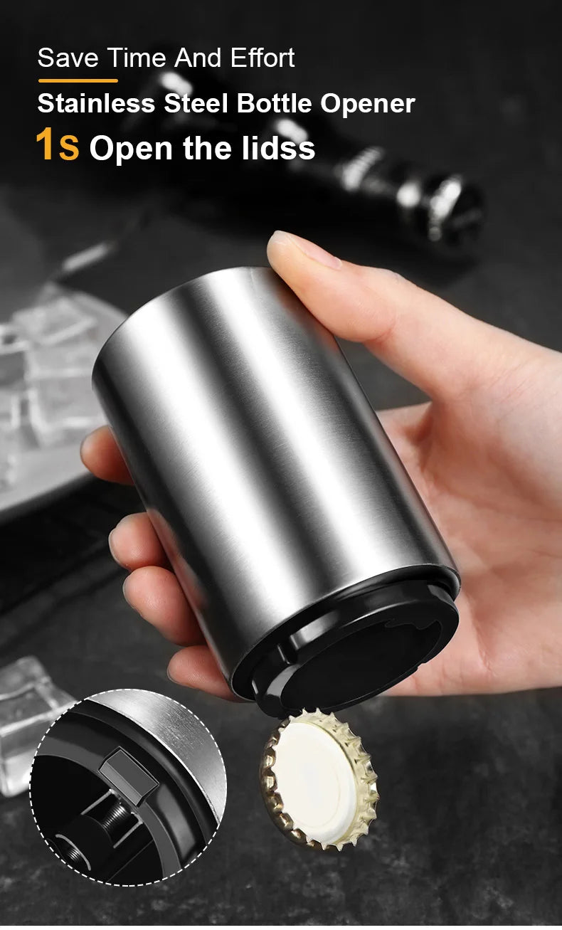 Automatic Stainless Steel Push-Down Beer Bottle Opener - 10