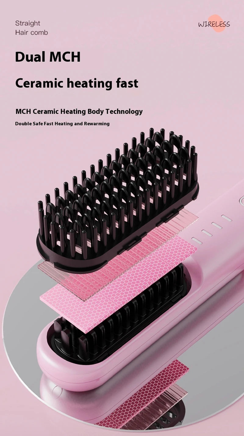 Fast-Heating Cordless Ionic Hair Straightener Brush