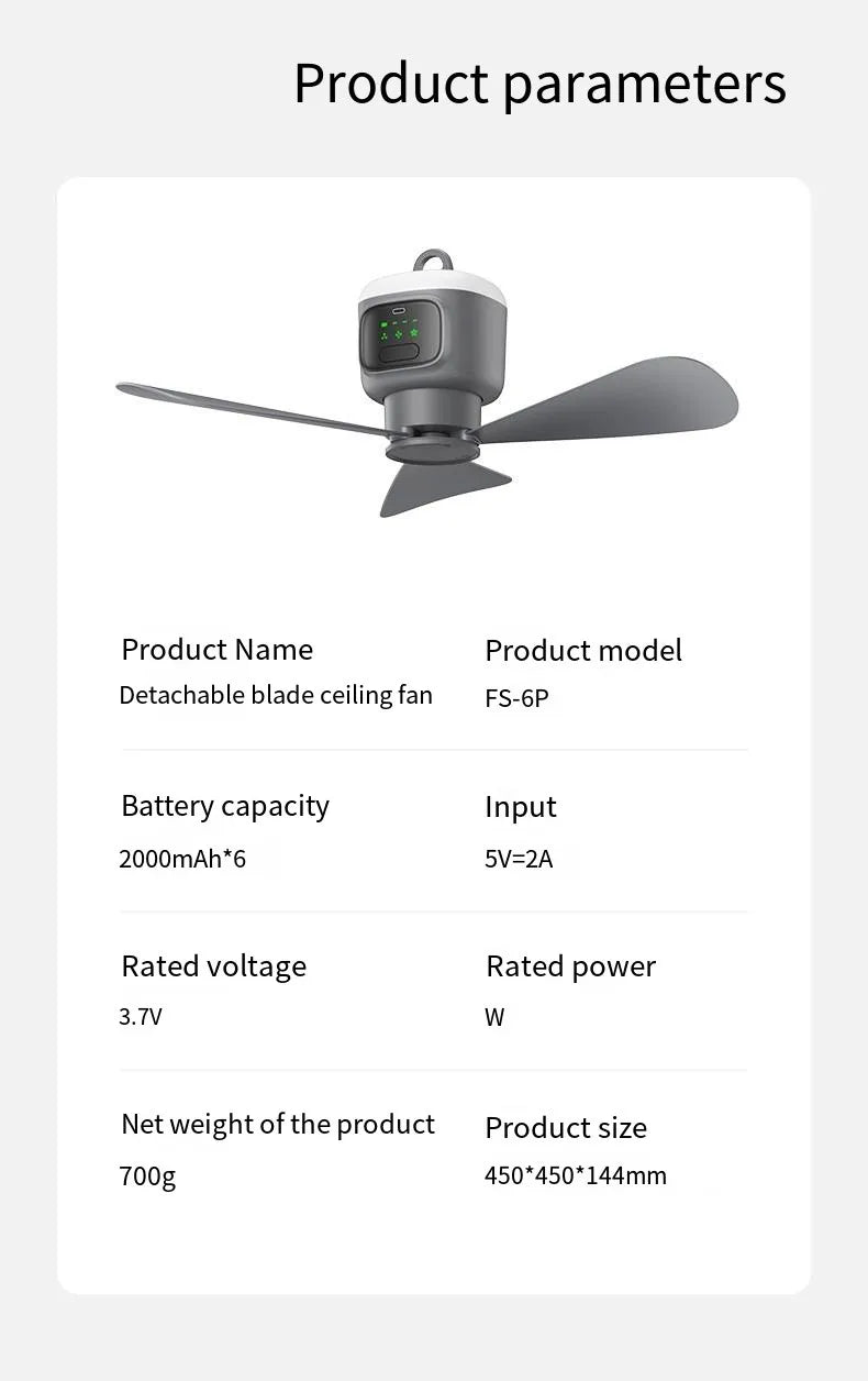 Portable Rechargeable Ceiling Fan with LED Light for Camping - 20