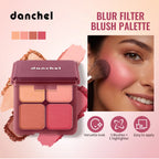 4-Color Matte Pigmented Blush Palette with Makeup Brush