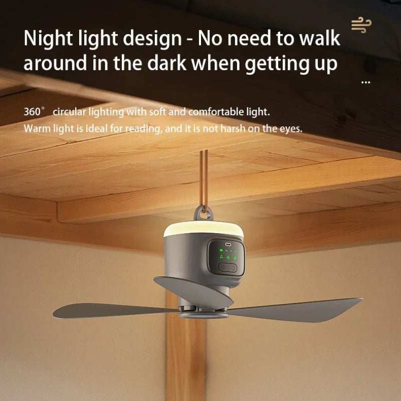 Portable Rechargeable Ceiling Fan with LED Light for Camping - 6