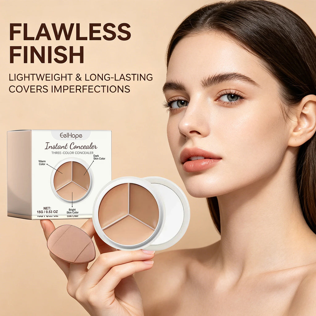 3-Color Cream Concealer Palette for Flawless Face Coverage