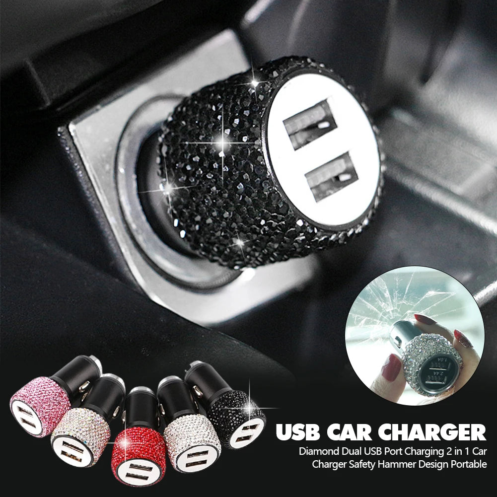 Dual Port Rhinestone USB Car Charger