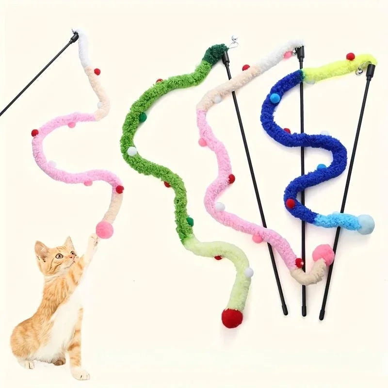 Interactive Plush Cat Teaser Wand Toy - 1