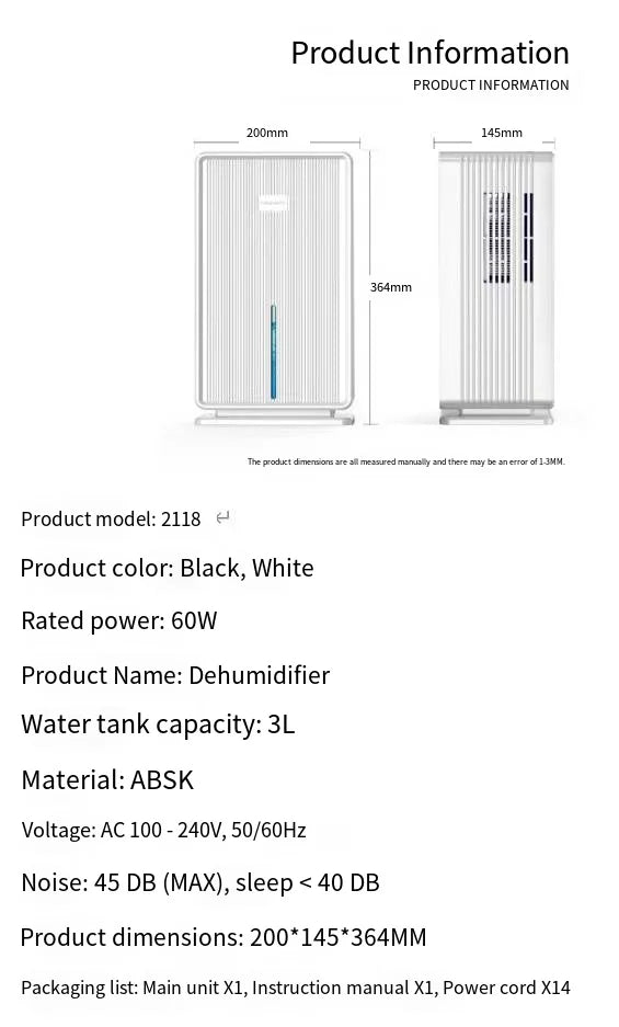 Electric Air Dehumidifier for Home and Basement