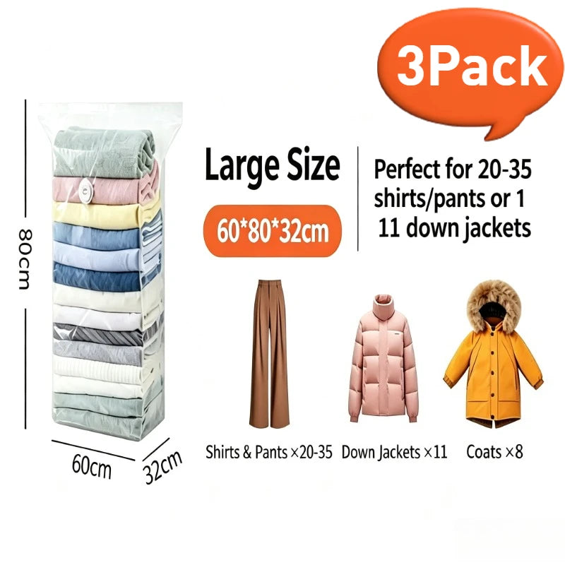 Pump-Free Vacuum Compression Storage Bags for Bedding and Clothes