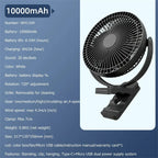 Portable Rechargeable Clip-On Desk Fan with 10000mAh Battery
