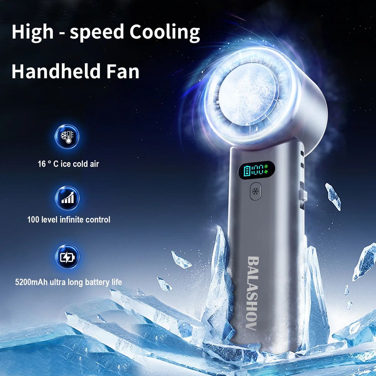 Portable Handheld Ice Cooling Fan with Adjustable Speed