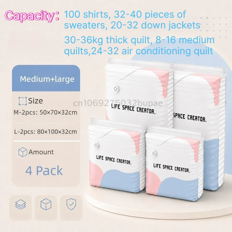 Pump-Free Vacuum Compression Storage Bags for Bedding and Clothes
