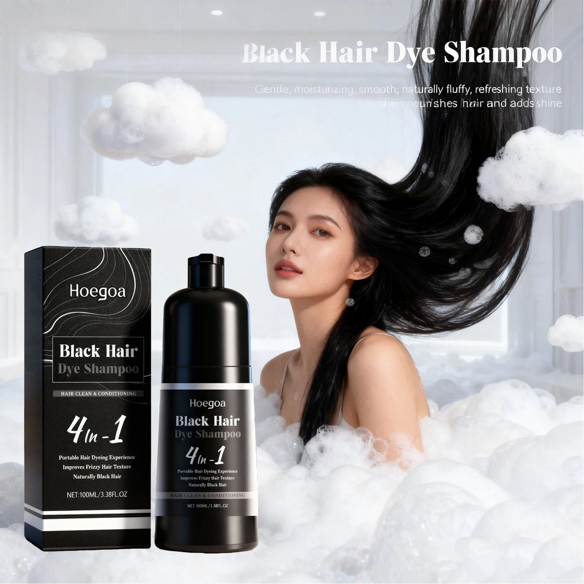 4-in-1 Instant Black Hair Dye Shampoo for Gray Coverage