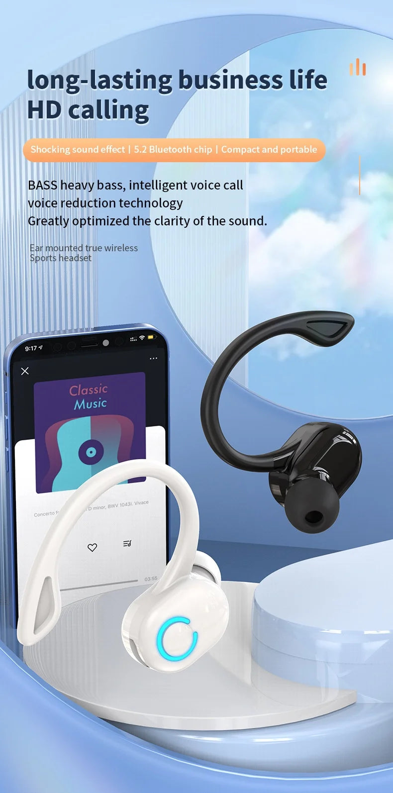 Wireless Ear-Hook Bluetooth Headset for Sports and Business - 6