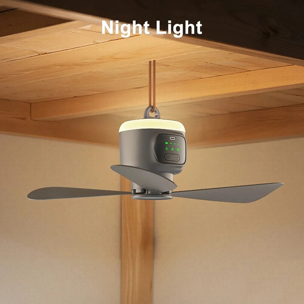 Portable Rechargeable Ceiling Fan with LED Light for Camping