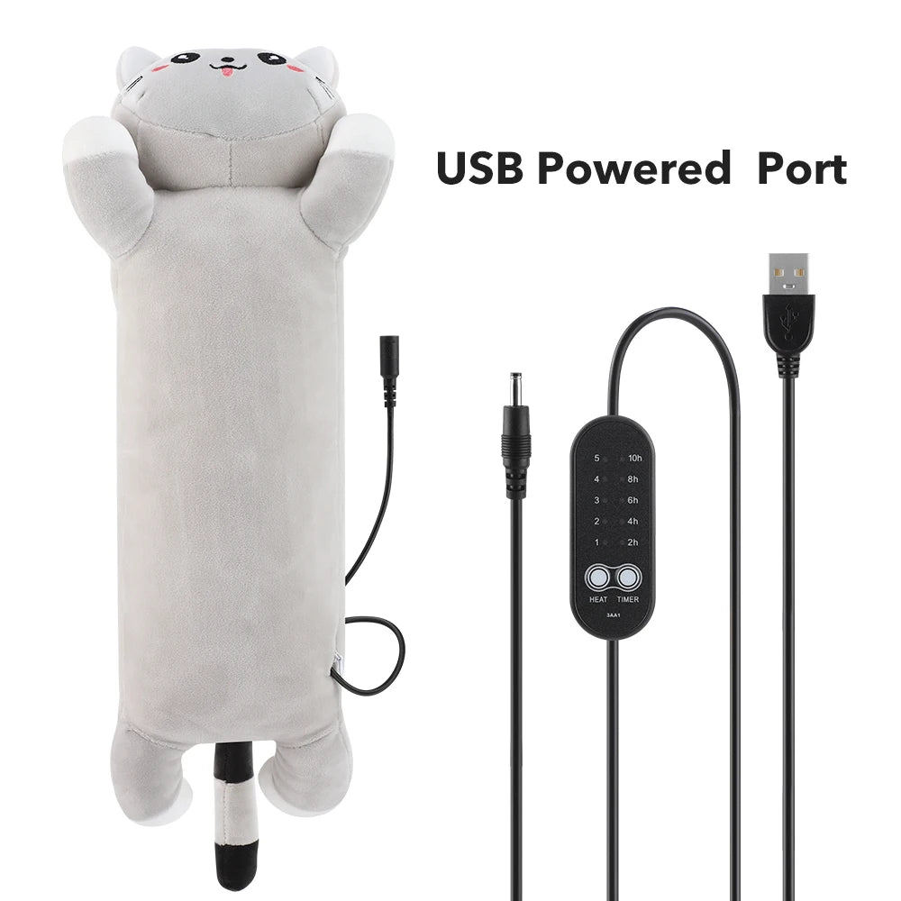 USB Heated Cat Plush Pillow for Period Cramps and Pain Relief - 14