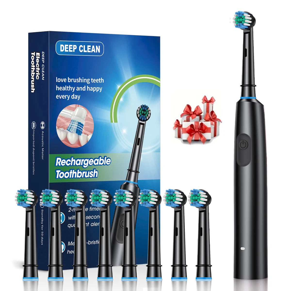 Rechargeable Electric Toothbrush with 8 Replacement Heads - 16