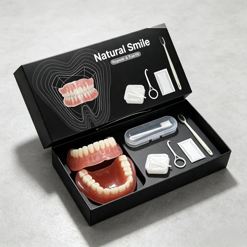 Complete Denture Set with Storage Case and Cleaning Kit